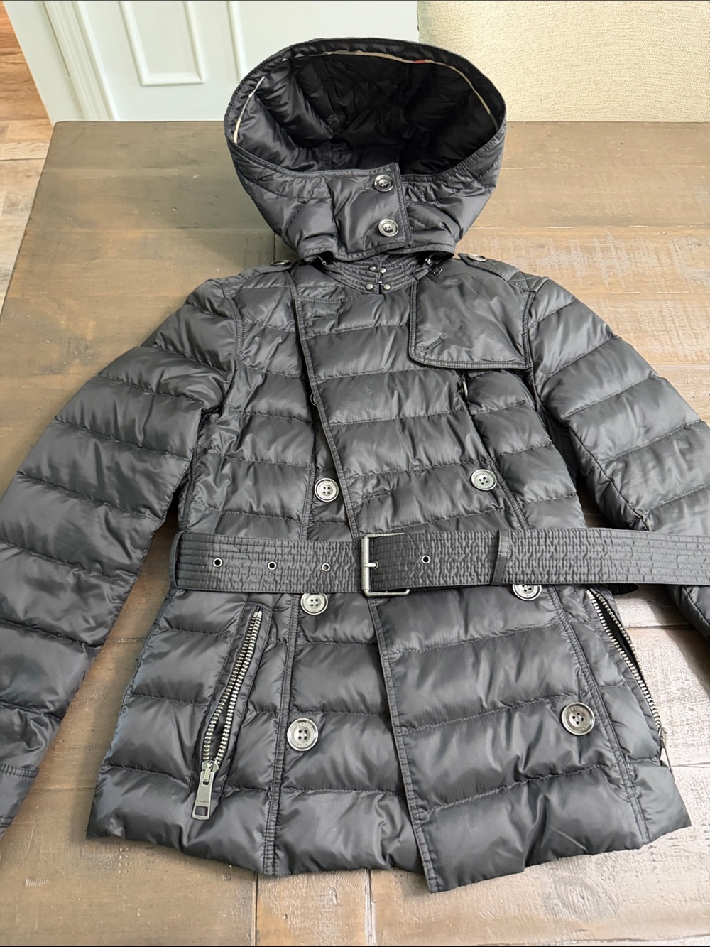 Burberry Black Quilted Down Puffer Jacket with Belt